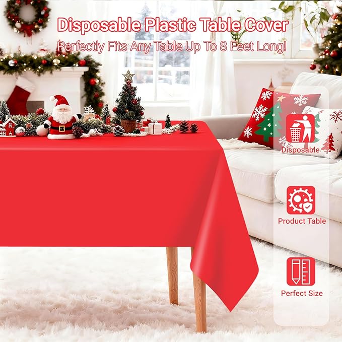 MRJ 12 Packs Red Disposable Tablecloths 54x108 Inch, Plastic Rectangle Table Cover for Wedding Valentine's Day and Christmas Day