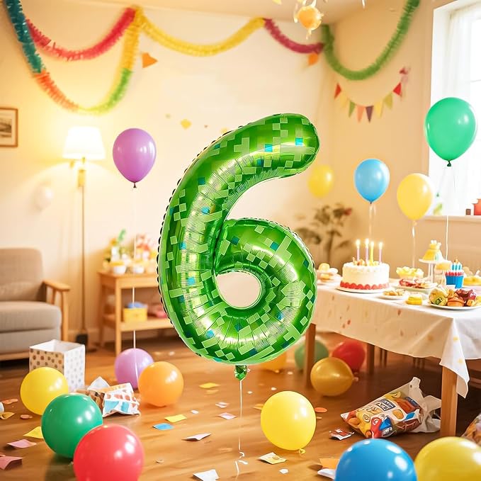 Green Number Balloons, Gaint Green Pixel Number 7 Balloon 40 Inch Dark green 7 Balloon for Boys Girls Kids 7th Birthday Party Decoration