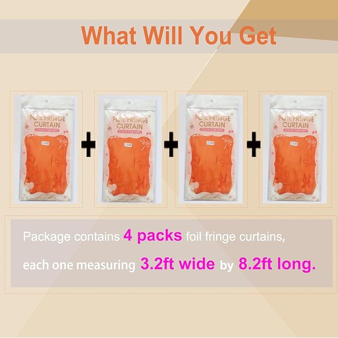 4Pack Orange Birthday Party Decorations, Orange Foil Fringe Backdrop Curtains Streamers for Birthday Party Decorations