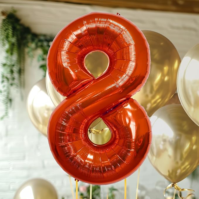 40 Inch Large Red Number Celebration and Decoration Balloon for Birthday Parties, Graduations, Anniversaries, Weddings, Photo Shoots, Special Events - Helium Foil Mylar (Red Number 8)