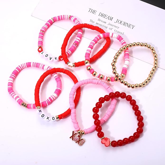 Surfer Heishi Bracelets for Women Stackable Rainbow Vinyl Disc Clay Beaded Stretch Bracelets Elastic Layering Friendship Bracelets Boho Summer Beach Jewelry