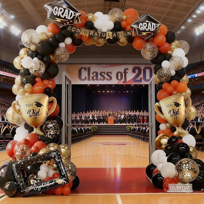 Orange Black White Balloon Arch Kit 163Pcs with Gold Confetti Balloon for Orange and Black Birthday Party Decorations Graduation Party Birthday Party
