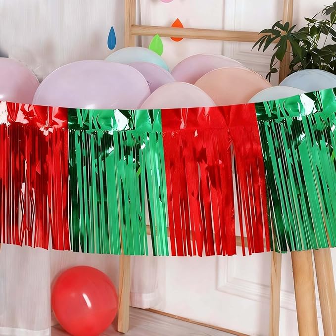 Green and Red Foil Fringe Garland 6Pcs 10 Feet Metallic Tinsel Hanging Curtain Glitter Backdrop Banner for Parade Floats Christmas Wedding Party Decorations