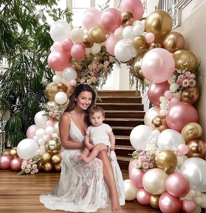 Pearl Pink White Balloon Garland Double Stuffed Pearl White Gold Balloons Blush Dusty Pink Balloon Arch Kit Metallic Gold Balloons For Baby Shower Bridal Wedding Birthday Neutral Party Decoration