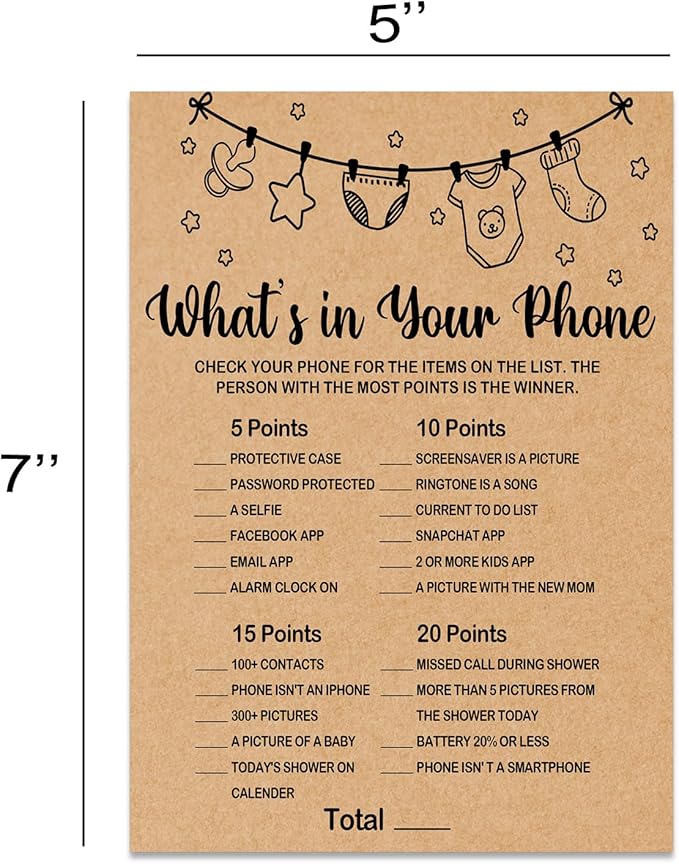 Baby Shower Game, What's in Your Phone, 30 Game Cards Included, Kraft