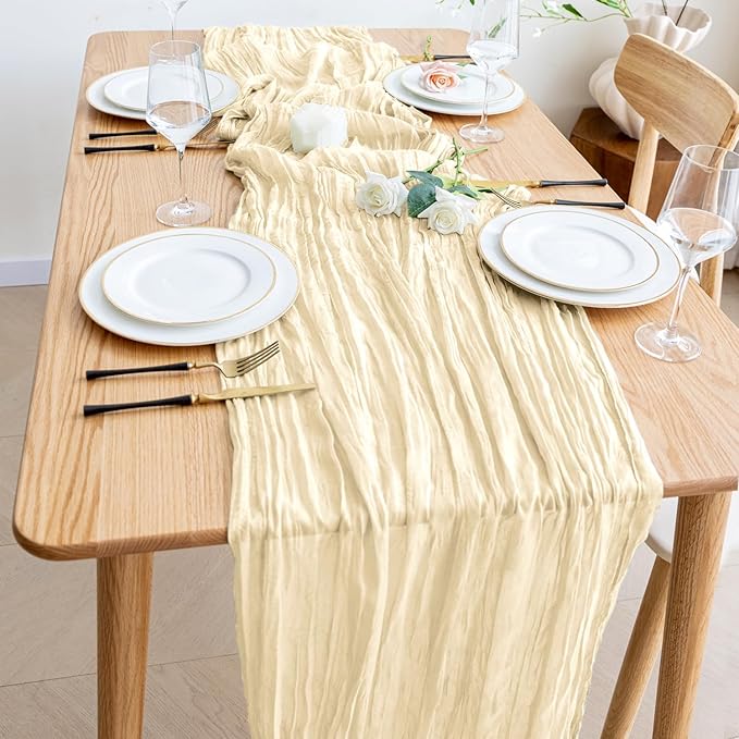 Wokceer Cheesecloth Table Runner Christmas 12 Pack 10FT Beige Boho Gauze Cheese Cloth Table Runner for Party Long Rustic Sheer Table Runners for Baby Bridal Shower Wedding Easter Table Decor