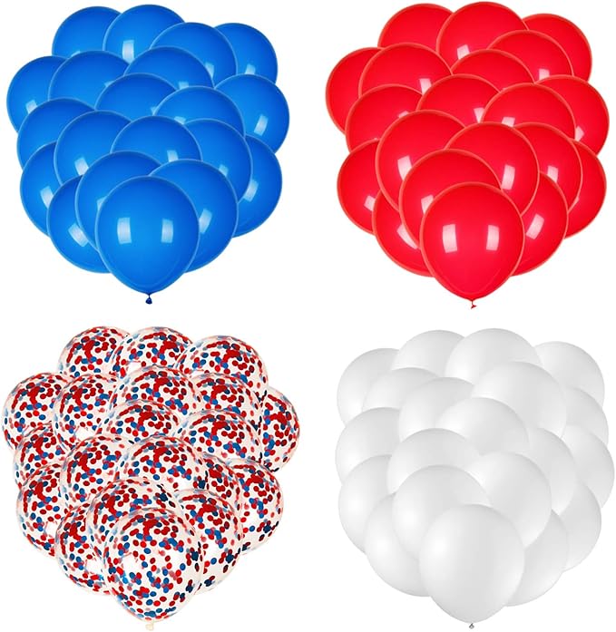 JOYYPOP 80Pcs Red White and Blue Latex Balloons with Confetti Balloons for 4th of July Decorations Independence Day Patriotic Anniversary