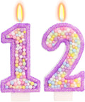 Purple Birthday Candles - Number 12 Candle, Colorful Macaron Candles, 12 Birthday Decorations for Girls, Purple Cake Decorations, Theme Party Supplies