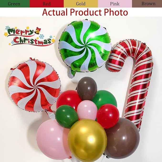 Pink Christmas Balloon Arch Kit Red Green Candy Cane Balloons Brown Gold Diy Gingerbread Balloon Arch Garland for Xmas Christmas Birthday Party Decorations Holiday New Year Decor