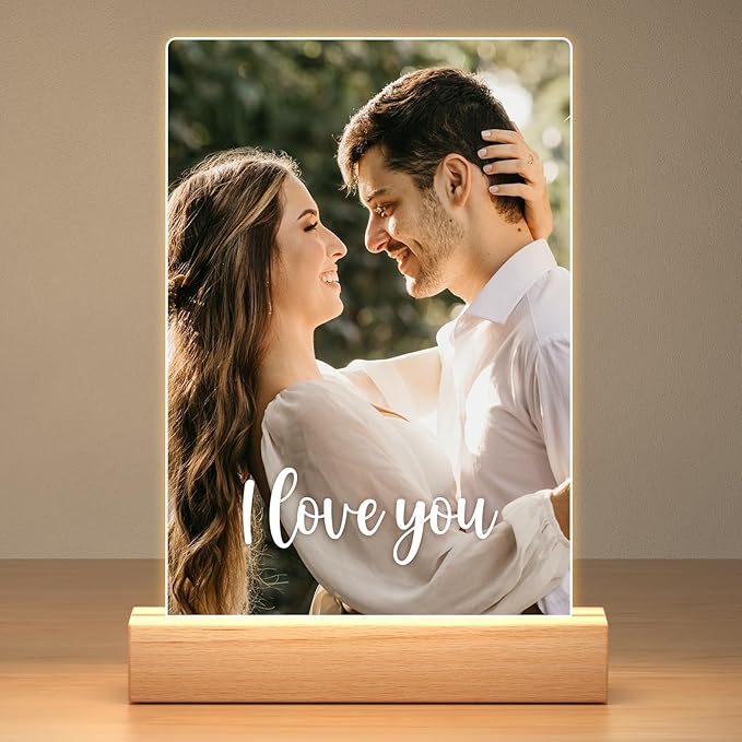 Custom Picture Frames with Photo, Personalized Photo Frame with Night Light, Customized Picture Frame, Personalized Anniversary Birthday Gifts for Women Men Girlfriend Boyfriend Her Him