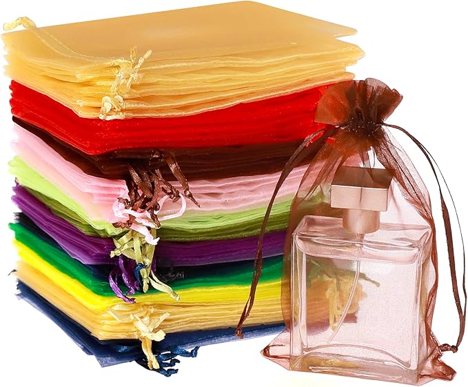 100PCS Organza Bags, 4X4.72" Wedding Favor Bags with Drawstring, Mixed Color Satin Drawstring Organza Pouch Gift Bags for Party, Jewelry, Christmas, Festival, Bathroom Soaps, Makeup Organza Favor Bags Easter Gifts