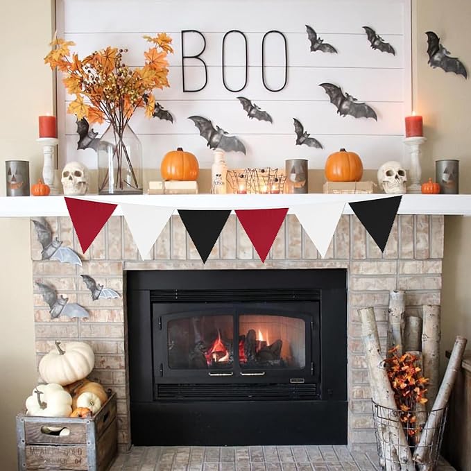 GCQQ 40Ft Red Black White Banner 42Pcs Graduation Banner Decorations Red Black White Party Decor Outdoor Triangle Fabric Bunting Banners for Halloween Grad Mickey Las Vegas Pirate Casino Party Decor