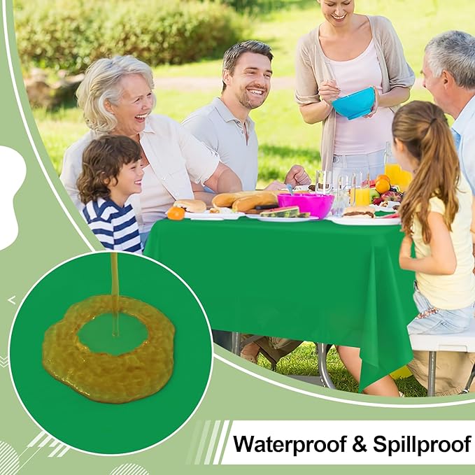 misaya 6 Packs Disposable Plastic Table Cloth, 54 x 108 Inch Waterproof Rectangle Tablecloth, Leakproof & Sturdy Decorative Table Covers for Easter, Picnic, Party and Outdoor, Green