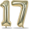 Champagne Gold Number 17 Foil Balloons, 40 Inch Giant Gold 17th Birthday Balloons for Boys Girls, Light Gold Number 1 & 7 Helium Balloon for Women Men 17th Anniversary Party Decorations Supplies