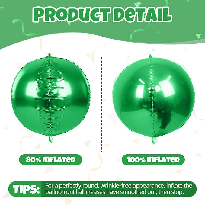 12Pcs Green Round Balloons Foil, 22" 18" 15" 10" 4D Round Ball Balloon, Big Metallic Green Foil Balloons for Baby Shower Wedding Graduations Christmas Safari Jungle Party Decorations Backdrop
