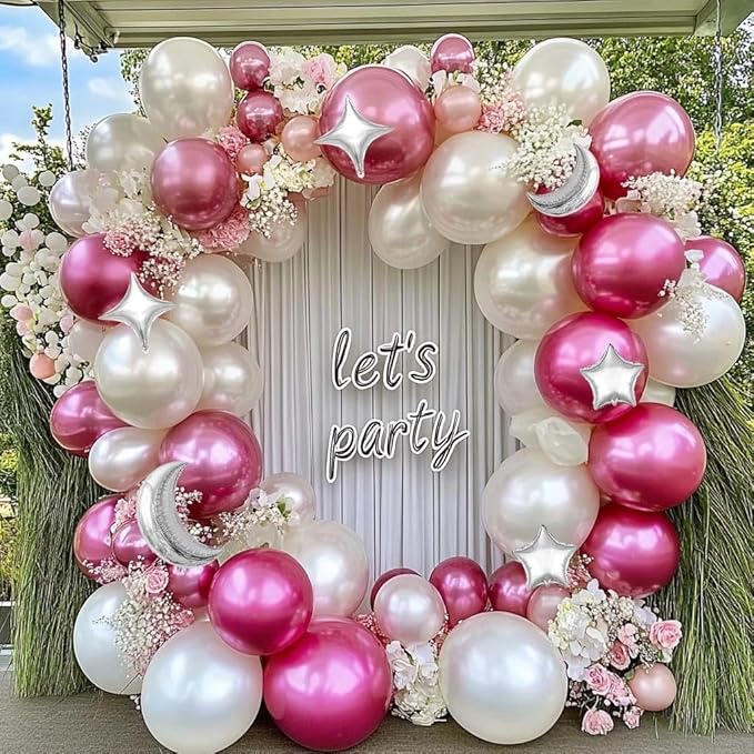 White Balloons Arch Double Stuffed Pearl White Star Moon Balloon Garland Different Sizes Cream Ivory Balloons for Birthday Baptism Bridal Baby Shower Christmas Wedding Prom Galaxy Party Decorations