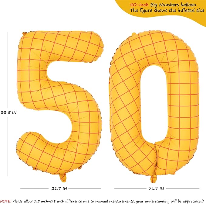40-Inch Large Number Balloon Toy Inspired Story Matte Yellow Birthday Balloon Western Rodeo Party Supplies Boy Girl Story Anniversary Kids Birthday Party Cowboy Farm Themed Baby Welcome Decorations
