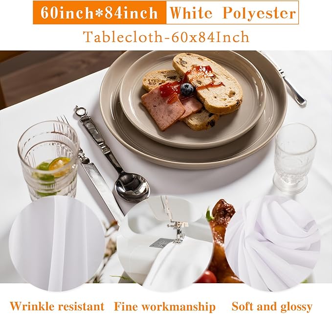 WIGENIUS 2 Pack White Table Cloth Rectangle Tablecloths 60X84 Inch,Polyester Table Cloth for 4 Foot Rectangle Tables,Wrinkle Resistant Washable Fabric Table Covers for Party,Wedding Banquet
