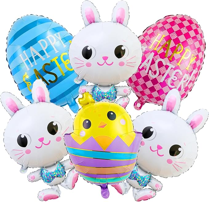 6PCS Easter Balloons Include Bunny and Egg Balloons for Easter Party Supplies, Bunny Birthday Decorations, Easter Carrot and Picnic Party Decor