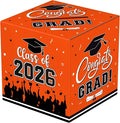Graduation Card Box 2026 - Congrats Grad Card Boxes Holder, Orange Class of 2026 Graduation Gift Cards Box for Graduation Party Decorations 2026 Favors Decor Supplies Props, 9x 9 x 9 inches