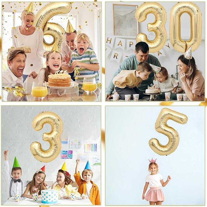40 inch White Gold Number Balloon Giant Foil Helium Balloons Champagne Gold Number 3 Balloon for 3rd Birthday Party Decorations