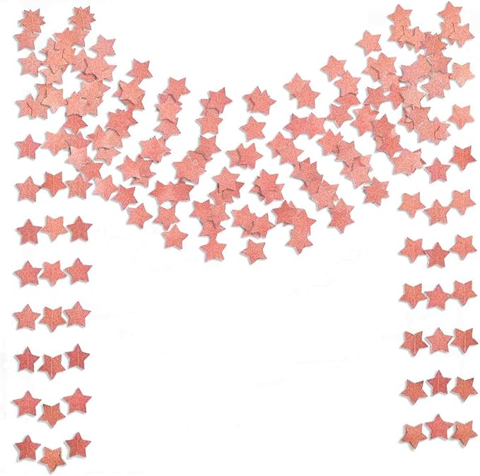 6 Pack Glitter Rose Gold Star Paper Garland Bridal Shower Wedding Bachelorette Party Birthday Party Bunting Banner Hanging Decorations Sparkling Daily Indoor or Outdoor Decorative Supplies (50 Feet)