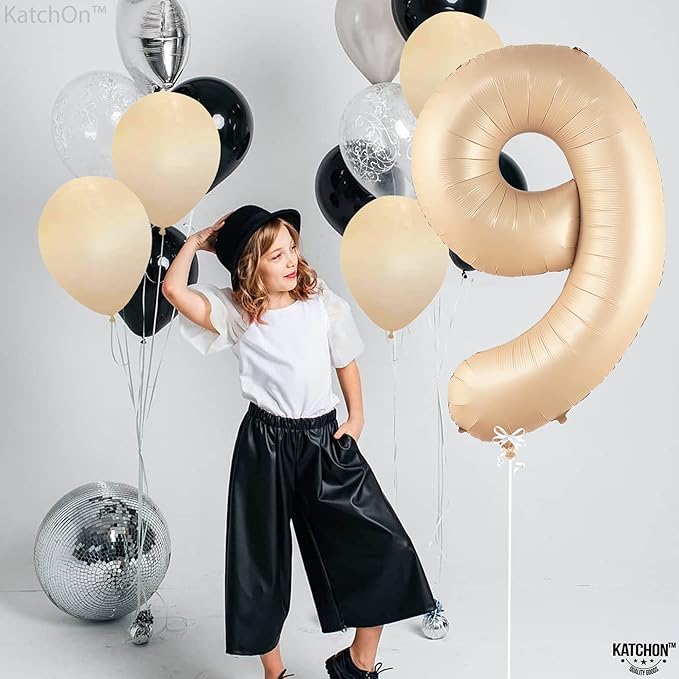 KatchOn Giant Caramel Number 9 Balloon - 40 Inch | 1 Count | Caramel 9 Balloon | 9 Birthday Balloon Decorations