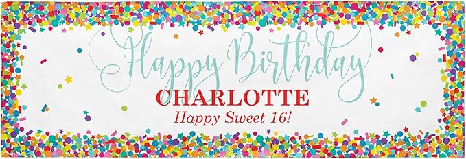 Let's Make Memories Personalized Happy Birthday Banner for Kids - Custom Colorful Party Decorations - Indoor/Outdoor Vinyl - Any Text - Happy Birthday Confetti - 8ft
