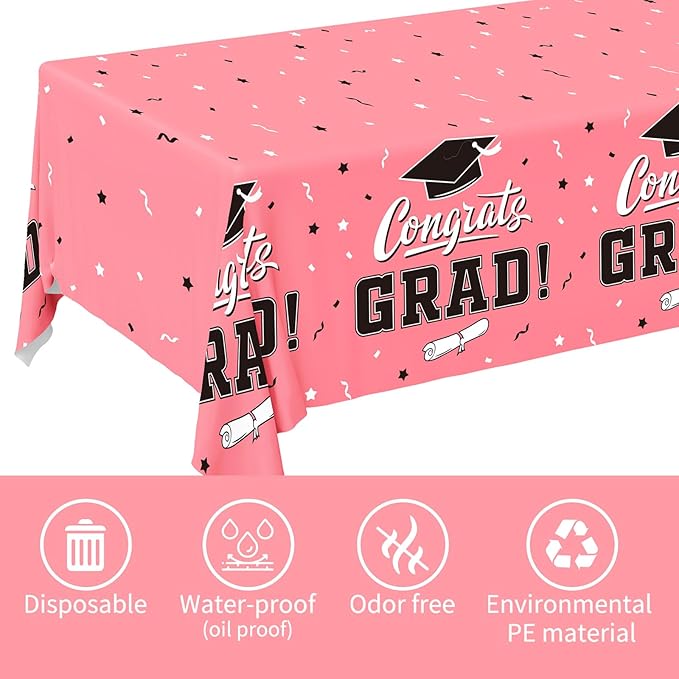 Gatherfun Graduation Tablecloths Graduation Party 2025 Table Decorations Waterproof Plastic Rectangular Disposable Table Cover for Congrats Grad Party Supplies 3PCS 54x108 Inch,