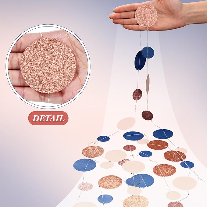Outus 10 Pieces Blue,Pink,Rose Gold Round Dots Garland Easter Graduation Party Hanging Decor Each Length 13.1ft Glitter Paper Dot Streamers for Birthday Wedding Classroom