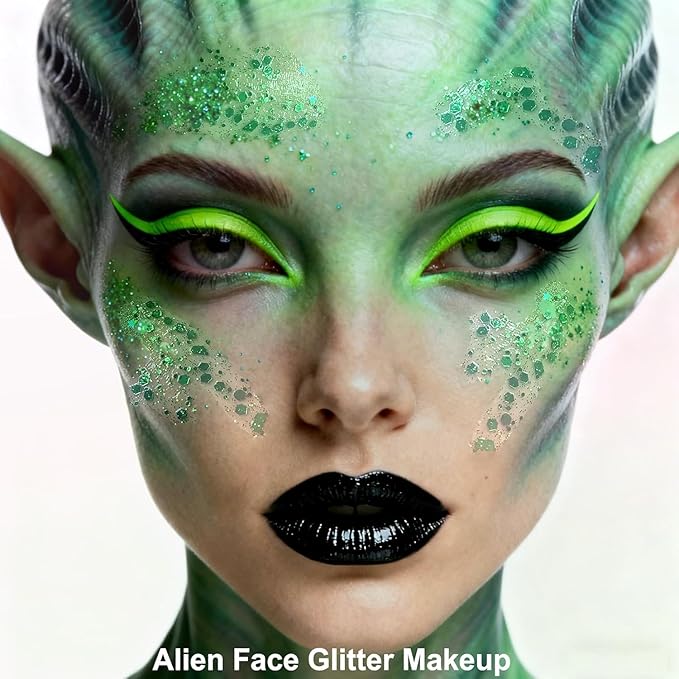 MEICOLY Gold and Green Face Glitter,St Patricks Day Accessories,Gold Hair Sparkle Self-Adhesive Halloween Body Glitter Makeup for Mardi Gras Carnival Irish Festival Party