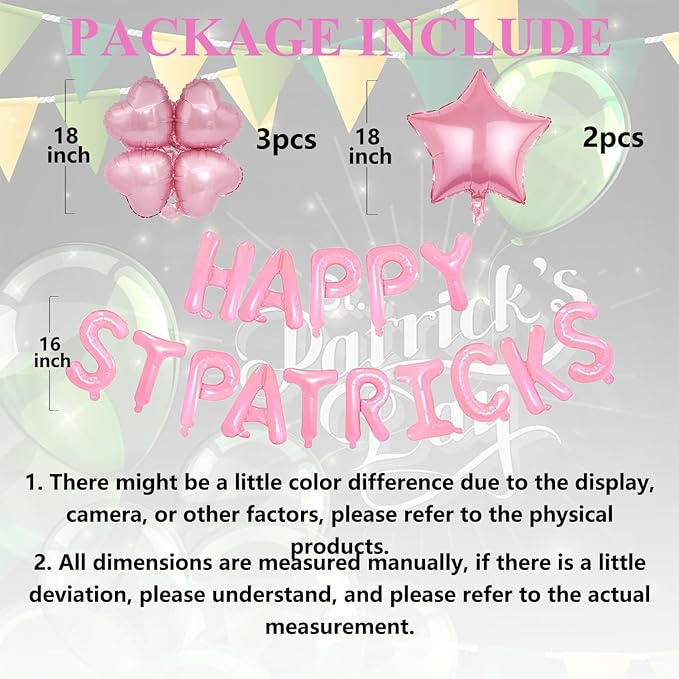 Pink Four Leaf Balloons Foil St. Patrick's Day Balloons Star Balloon for Spring Birthday Decorations Four-leaf Ballons St. Patrick's Day Decorations Party Supplies Arch Kits Party Balloon Sets 20pcs