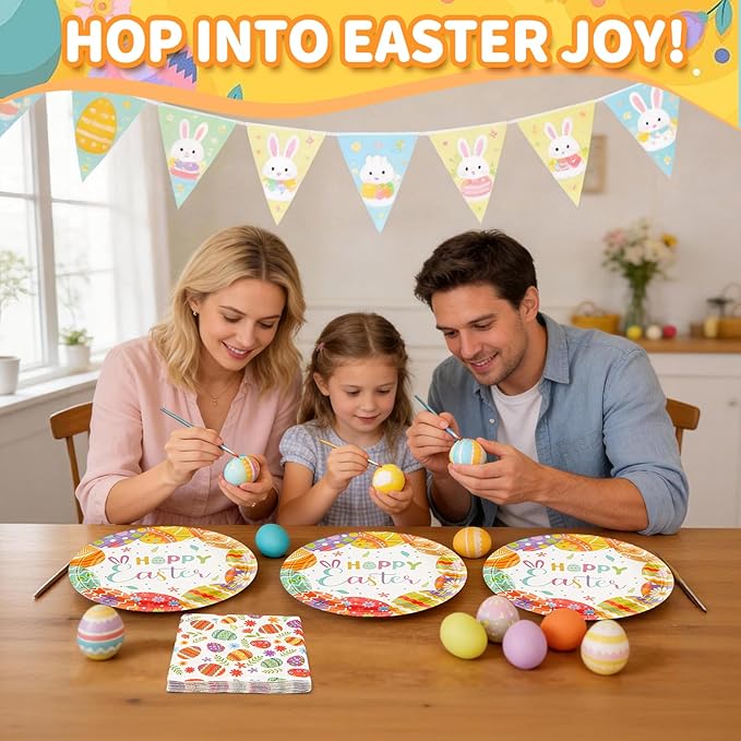 Easter Paper Plates and Napkins Set | 9 Inch Disposable Dinner Plates & Napkins for Easter Brunch, Dinner, and Party Supplies | Festive Bunny & Egg Design Tableware,Serve for 20