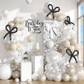 White Balloon Garland Arch Kit, 120pcs Sand White Balloon Arch Kit, Double Stuffed and Pearl Balloon with Black Long Balloons Different Sizes for Boho Birthday Wedding Baby Shower Party Decorations