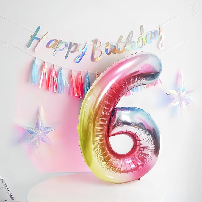 Rainbow Number Balloons Birthday Balloons - Giant Number 6 Balloon 40 inch, Numbers Balloon Birthday Decorations, Rainbow Party Supplies for Baby Shower