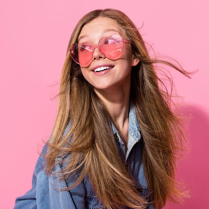 16 Heart Rimless Sunglasses Retro Colored Party Glasses Bulk Gradient Transparent Fun Eyeglasses for Unisex Adult