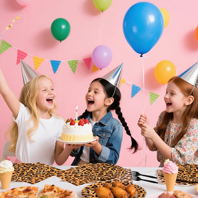 72PCS Leopard Birthday Plates Napkins Set, Leopard Cake Plates with Forks Cheetah Print Disposable Party Supplies Tableware for Birthday, Baby Shower, Jungle Party Decorations