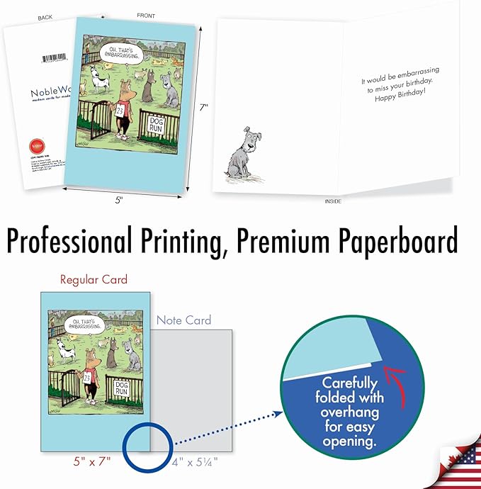 NobleWorks - 1 Humor Birthday Card with Envelope - Funny Cartoons for Birthday Greetings, Celebration Notecard - Dog Run C2413BDG