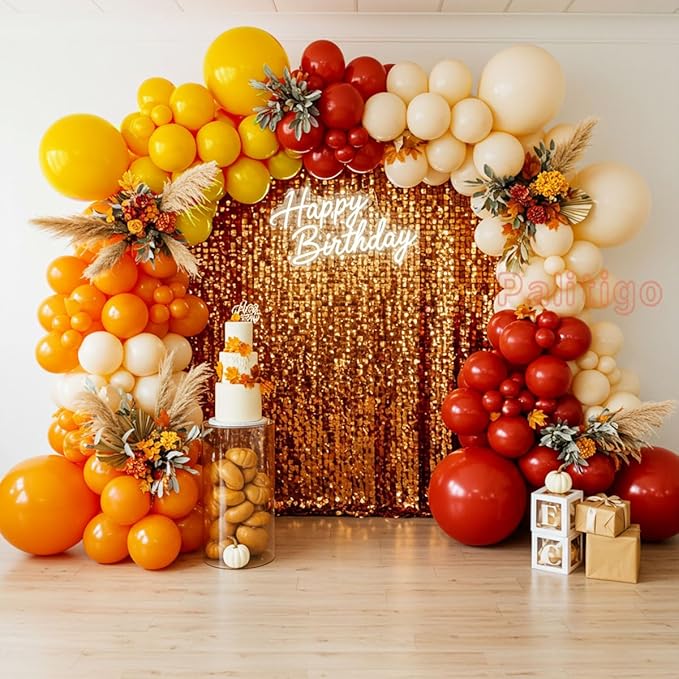 Fall Balloon Arch Kit – Double Stuffed Orange, Yellow, Red, Ivory White Boho Balloons Garland for Fall Decorations, Thanksgiving, Autumn Harvest Party, Pumpkin Birthday, Wedding, Baby Shower Backdrop