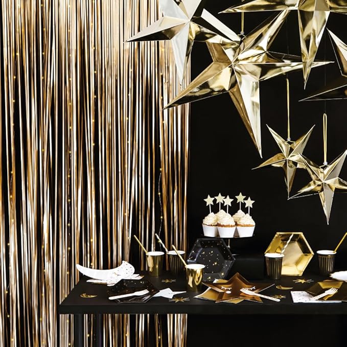 Pack of 2 Gold Foil Fringe Curtains – Gold Tinsel Backdrop for Photo Booth, Birthday, Wedding, Baby Shower, Bachelorette, Christmas & Holiday Party Decorations