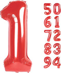40 Inch Red 1 Balloon for First Birthday, Red One 1st Number Balloon Birthday Decorations for Red Party Supplies, Number 1 Balloon
