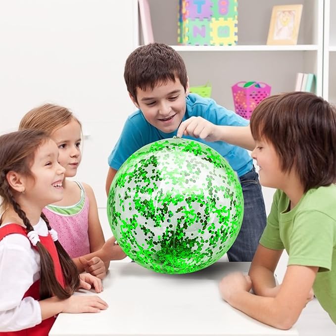 12 Pack Inflatable Beach Balls Bulk - 16" Glitter Pool Toys Balls for Summer Beach Pool Party, Swimming Pool Game Water Beach Toys Party Favor Summer Luau Decoration Essential Blow Up Beach Ball
