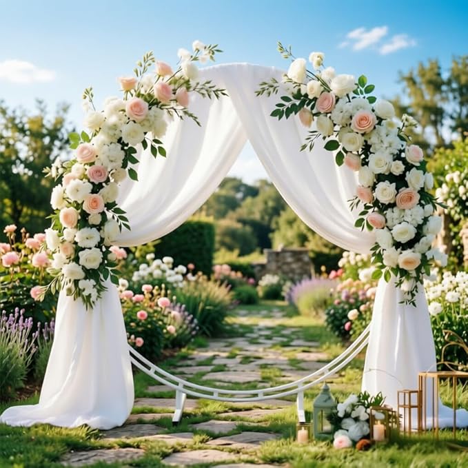 White Wedding Arch Draping Fabric 30'' x 18FT 4 Panel Sheer Chiffon Arch Drapes for for Easter Bridal Shower Baby Shower Photo Booth Church Decor Birthday Party Outdoor Decoration