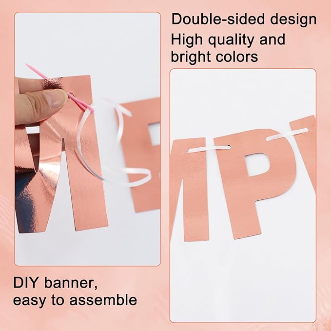 BEISHIDA 116 PCS A-Z DIY Letter Banner Kit Make Your Own Banner Double-Sided Rose Gold Including 111 Letters and Numbers 3 Rope and 9 Threading Device,Customized for Birthday Graduation Wedding Decor