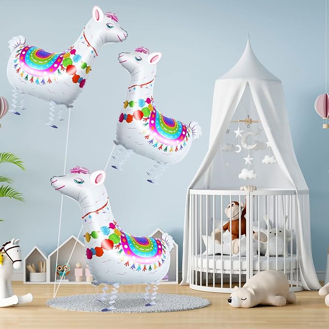 Sosation 6 Pcs Walking Llama Animal Balloons Self Standing Lovely White Alpaca Llama Foil Balloons for Mexican Fiesta Themed Party Birthday Party Bridal Shower Wedding Decorations