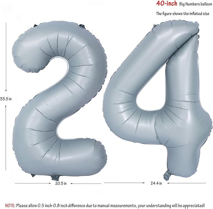 40 In Matte gray Number Balloons Helium Foil Mylar Balloon Birthday Party banquet Decoration 24