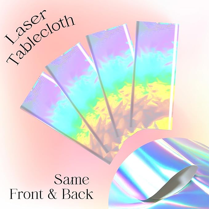3pcs Iridescence Holographic Foil Tablecloth 54*72 inch Laser Shiny Plastic Birthday Party Table Cloths Waterproof Table Cover for Christmas Wedding Bridal Shower Anniversary Party Supplies