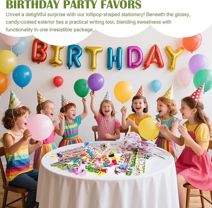 Rpefq Party Favors for Kids, 24 Pack Giant Lollipop-Shaped Stationery Set Return Gifts for Birthday Party,Fun Birthday Goodie Bags Easter Day Gifts for Kids Classroom Easter Students Gift