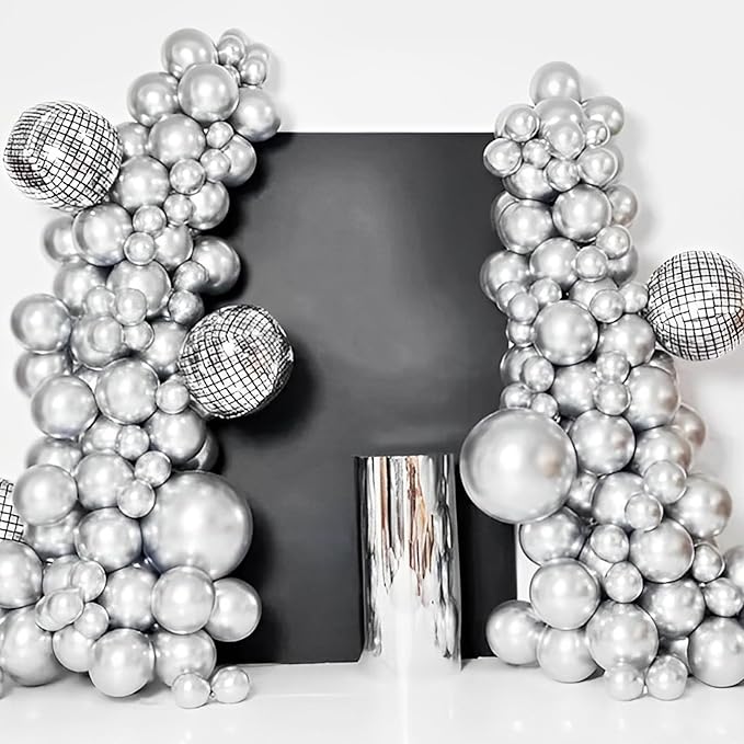 110pcs Metallic Silver Balloons 12inch Chrome Silver Latex Party Balloons for Graduation, Wedding, Birthday, New Year, Baby Shower, Anniversary, Holiday Party Decorations