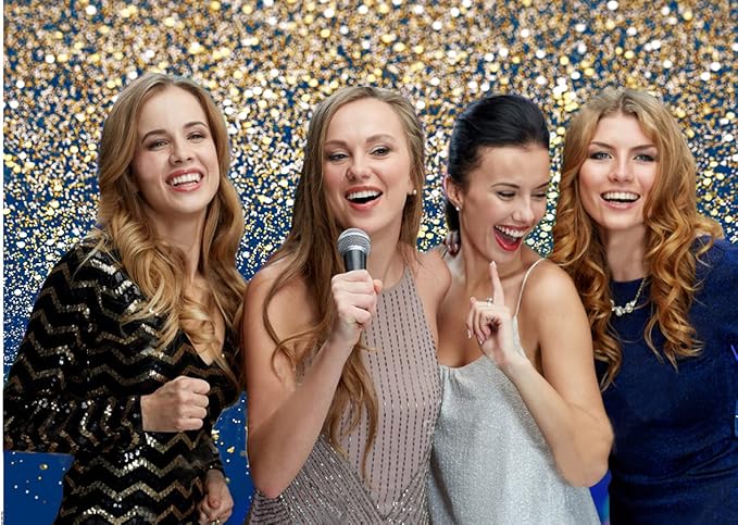 CYLYH 8X6FT Royal Blue Glitter Backdrop With Gold Spots Bokeh for Birthday, Wedding, Prom, Graduation Photography - Happy New Year Background